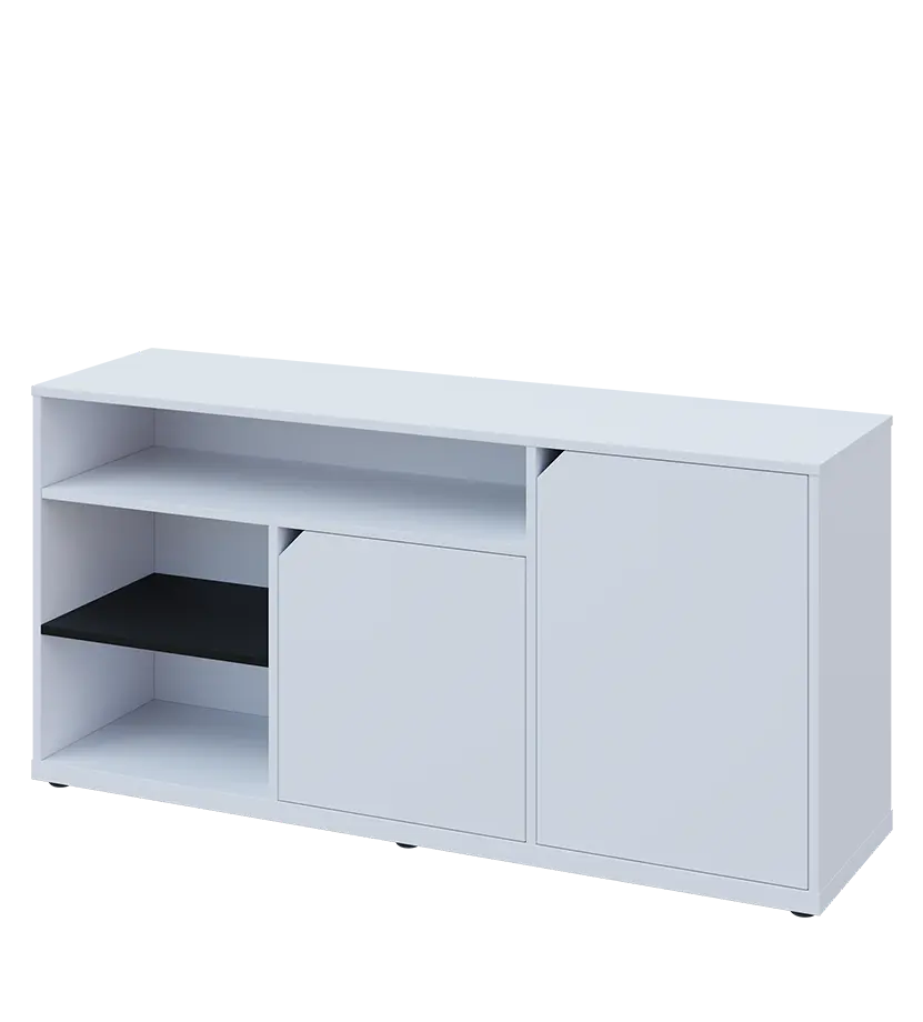 KU2-15DN3 P skříňka nízká 2-dveřová, nika, 740x1522x400, provedení pravé, korpus a dvířka bílá sněžná/police černá